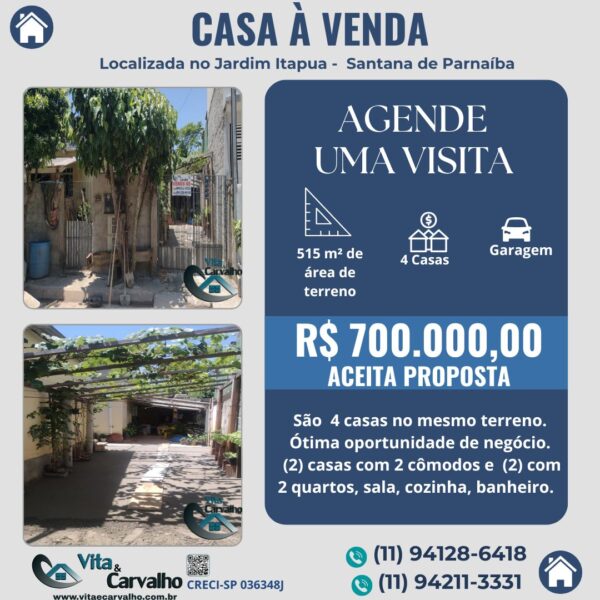 CASA À VENDA - 515m² - JARDIM ITAPUA - SANTANA DE PARNAÍBA - SP
