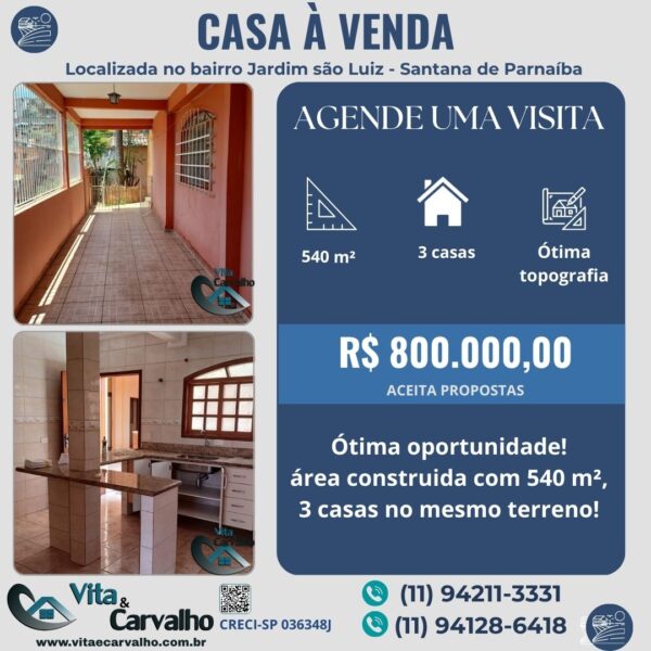 CASA À VENDA - 540m² - JARDIM SÃO LUIZ - SANTANA DE PARNAÍBA - SP