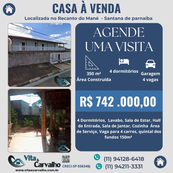CASA À VENDA - 350m² - RECANTO DO MANÉ - SANTANA DE PARNAÍBA - SP