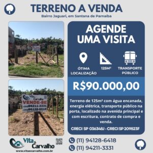 TERRENO À VENDA - 125m² - JAGUARI - SANTANA DE PARNAÍBA -SP