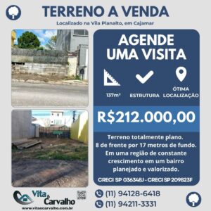 TERRENO À VENDA - 137m² - VILA PLANALTO - CAJAMAR - SP