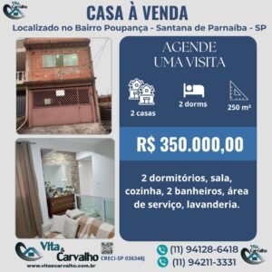 CASA À VENDA - 250m² - VILA POUPANÇA -SANTANA DE PARNAÍBA - SP