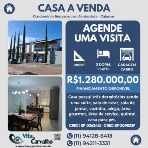 CASA À VENDA - 200m² - CONDOMÍNIO RENASCER 2 - JORDANÉSIA - CAJAMAR - SP