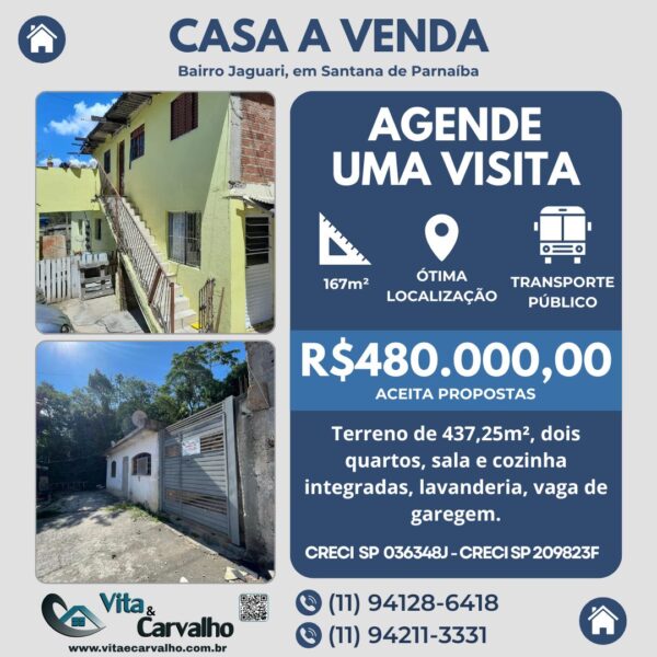 CASA À VENDA - 437m² - JAGUARI - SANTANA DE PARNAÍBA - SP