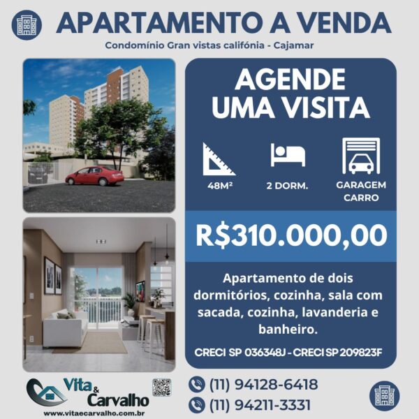 APARTAMENTO À VENDA - 48m² - GRAN VISTA CALIFÓRNIA - CAJAMAR - SP