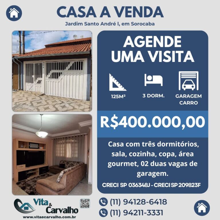 CASA À VENDA - 125m² - JARDIM SANTO ANDRÉ l - SOROCABA