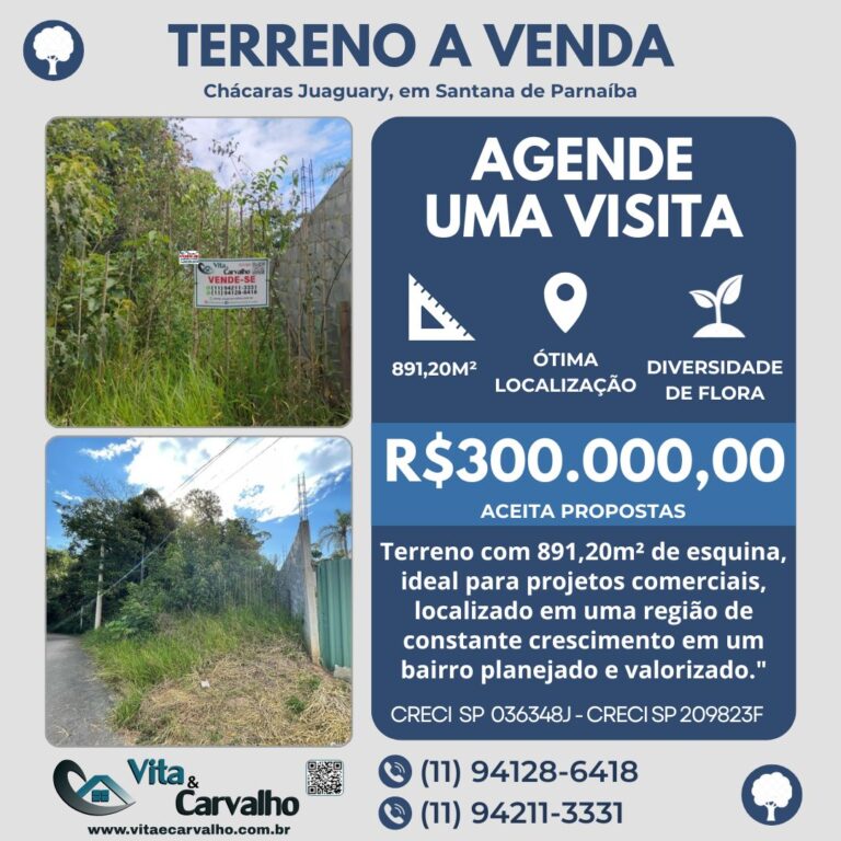 TERRENO À VENDA - 891,20m² - CHÁCARA DO JAGUARI - SANTANA DE PARNAÍBA - SP