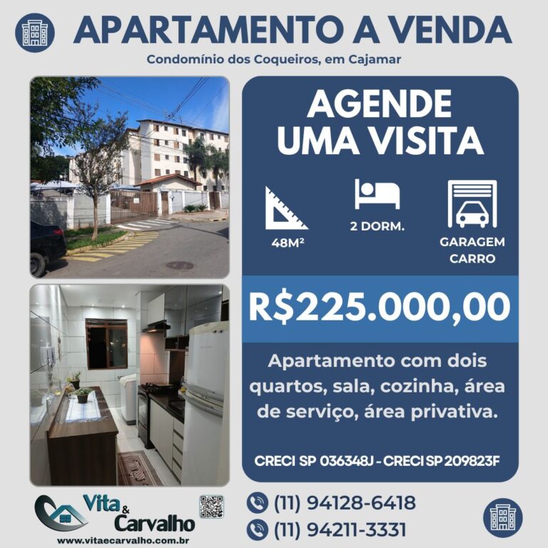 APARTAMENTO À VENDA - 48m² - CONDOMÍNIO  COQUEIROS - CAJAMAR - SP