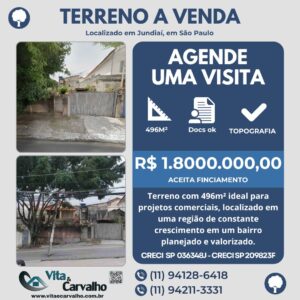 TERRENO À VENDA - 496m² - JUNDIAÍ - SÃO PAULO