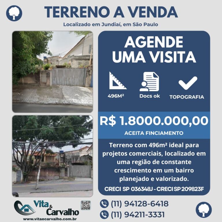 TERRENO À VENDA - 496m² - JUNDIAÍ - SÃO PAULO