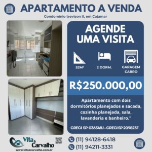 APARTAMENTO À VENDA - 52m² - CONDOMÍNIO -RESIDENCIAL TREVISO II - CAJAMAR - SP