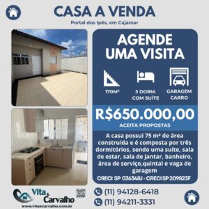 CASA À VENDA - 170m² - PORTAL DOS IPÊS lll - CAJAMAR - SP