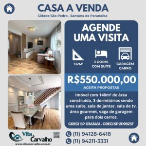 CASA À VENDA - 140m² - CIDADE SÃO PEDRO GLEBA (B) - SANTANA DE PARNAÍBA - SP