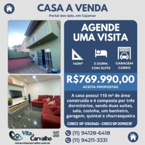 CASA À VENDA - 140m² - PORTAL DOS IPÊS ll - CAJAMAR - SP