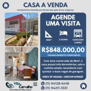 CASA À VENDA - 86m² - CONDOMÍNIO PORTALLES - CAJAMAR -SP