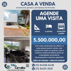 CASA À VENDA - 480m² - CONDOMÍNIO GENESIS l - SANTANA DE PARNAÍBA - SP