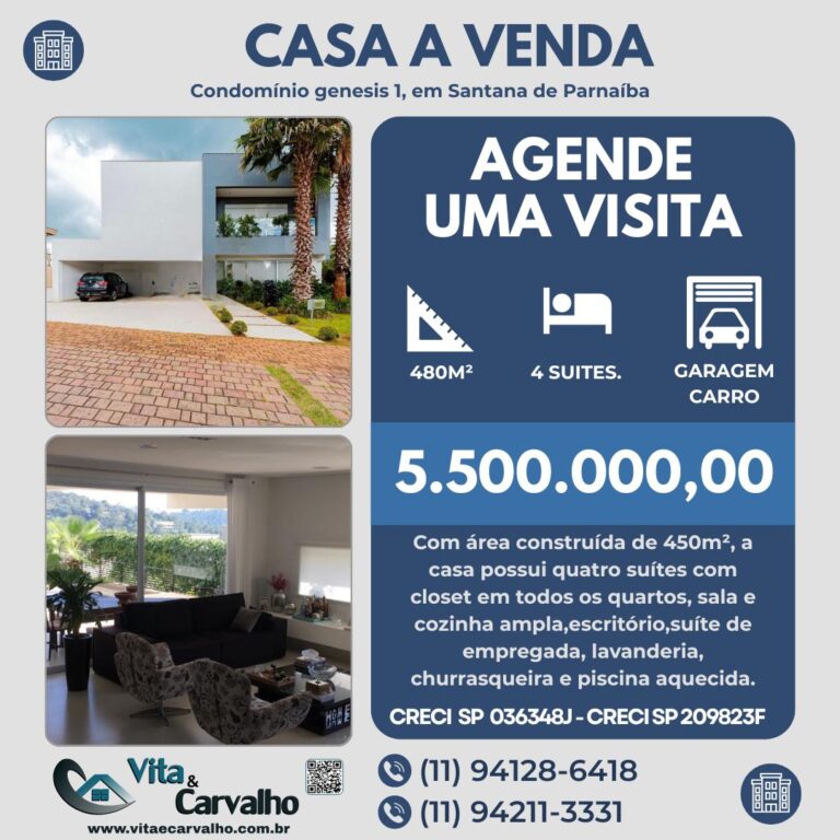 CASA À VENDA - 480m² - CONDOMÍNIO GENESIS l - SANTANA DE PARNAÍBA - SP